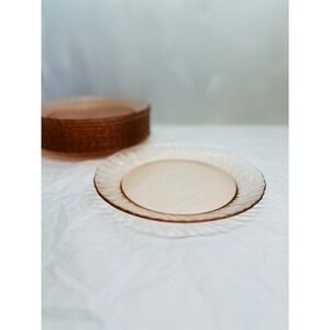 Arcoroc Rosaline Pink Swirl Glass Salad Plates Set of‎ 4 French Vintage 7.5 inch